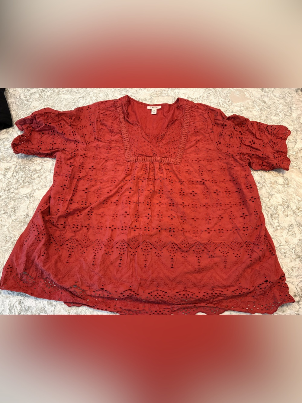 Beme Eyelet rust/terracotta Peasant V-neck Tunic